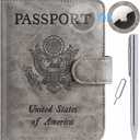 Airtag Passport Holder Cover Wallet RFID Blocking Leather Case Travel Essentials Luggage Accessories Travel Must Have(118#Grey)