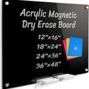 Acrylic Black Magnetic Dry Erase Board for Wall, White Board 12x16, Frameless Magnetic Dry Erase Board for Office, Classroom and Home/for Kids, Students, Adults. 3040B