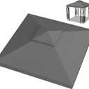 10x10ft Canopy Replacement Top, Double Tiered Pop up Gazebo Covers Replacement with 12 Velcros, Waterproof UV Protective Nylon, Outdoor Shelter for Grill, Patio, Event, Trade Show (Grey)