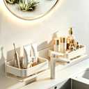 Over The Sink Bathroom Shelf Organizer, No-Drill Countertop Caddy for Toiletries & Skincare, Rust-Proof Carbon Steel & Aluminum, Fits Most Faucets (Cream, 19.68inch)