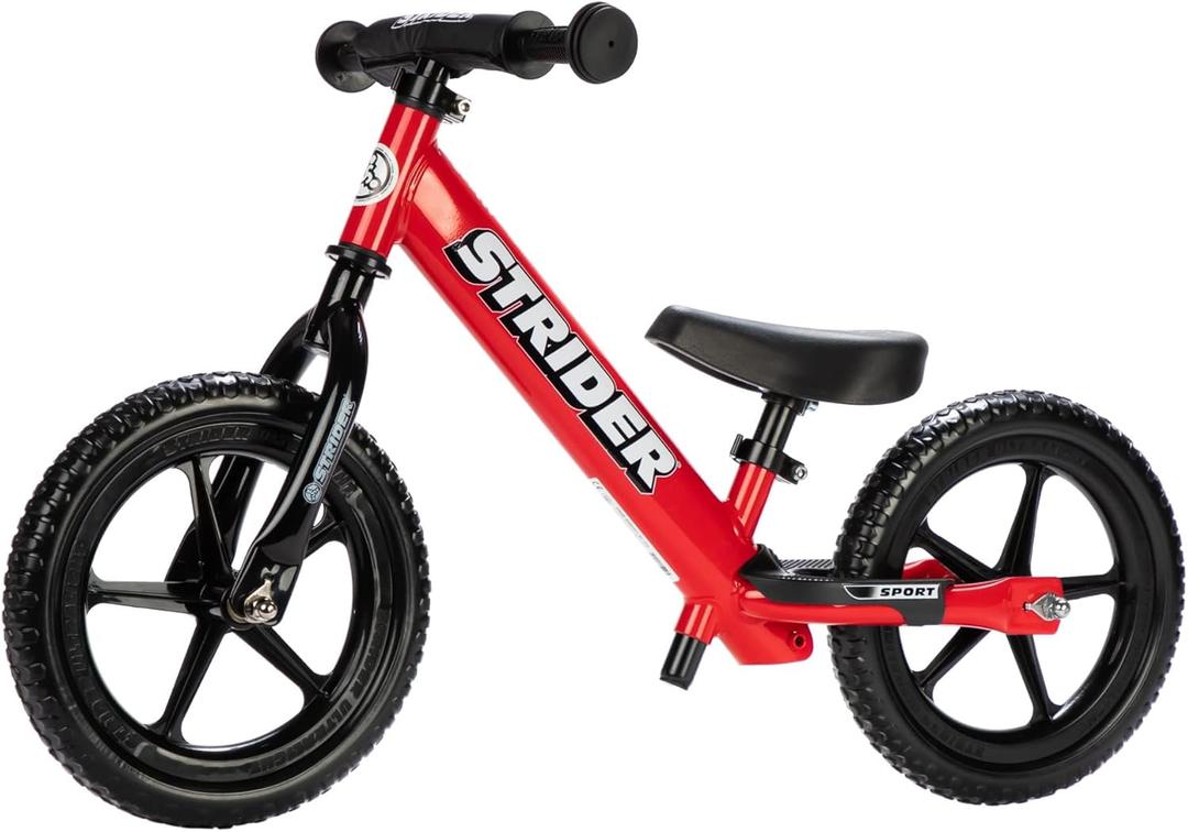 Strider 12" Sport Bike, Red - No Pedal Balance Bicycle for Kids 1 to 4 Years - Includes Safety Pad, Padded Seat, Mini Grips & Flat-Free Tires - Tool-Free Assembly & Adjustments