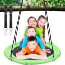 Tree Swing for Kids Outdoor, 40 Inch Saucer Swings for Swingset, Round Tree Swing for Adults Play Outside Heavy Duty 750 Lb Capacity, Circle Disc Swings with Hanging Straps, Vibrant Green, Child Gift