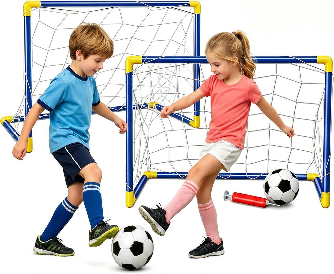 2-Pack Soccer Goal Set for Kids, Portable Soccer Goals with Ball & Pump - Indoor Outdoor Backyard Training Toy, Birthday Gift for Toddlers Boys Girls Ages 3-8, 23" W×18" H×12" D
