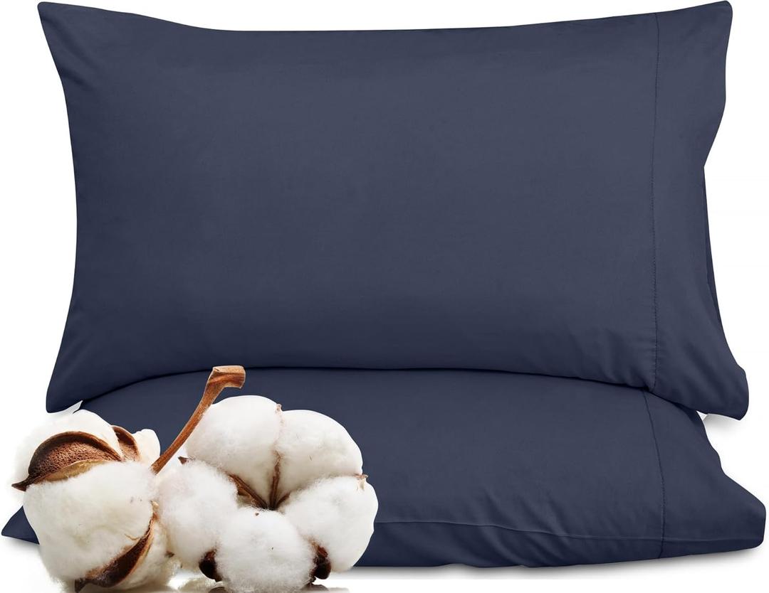ROYALE LINENS 300 Thread Count 100% Long Staple Combed Cotton Pillowcases Set of 2 - Ultra Soft - King Bed Pillow Cover - 20"x40" - Breathable, Cool & Crisp Percale Navy Pillow Cases (King, Navy Blue )