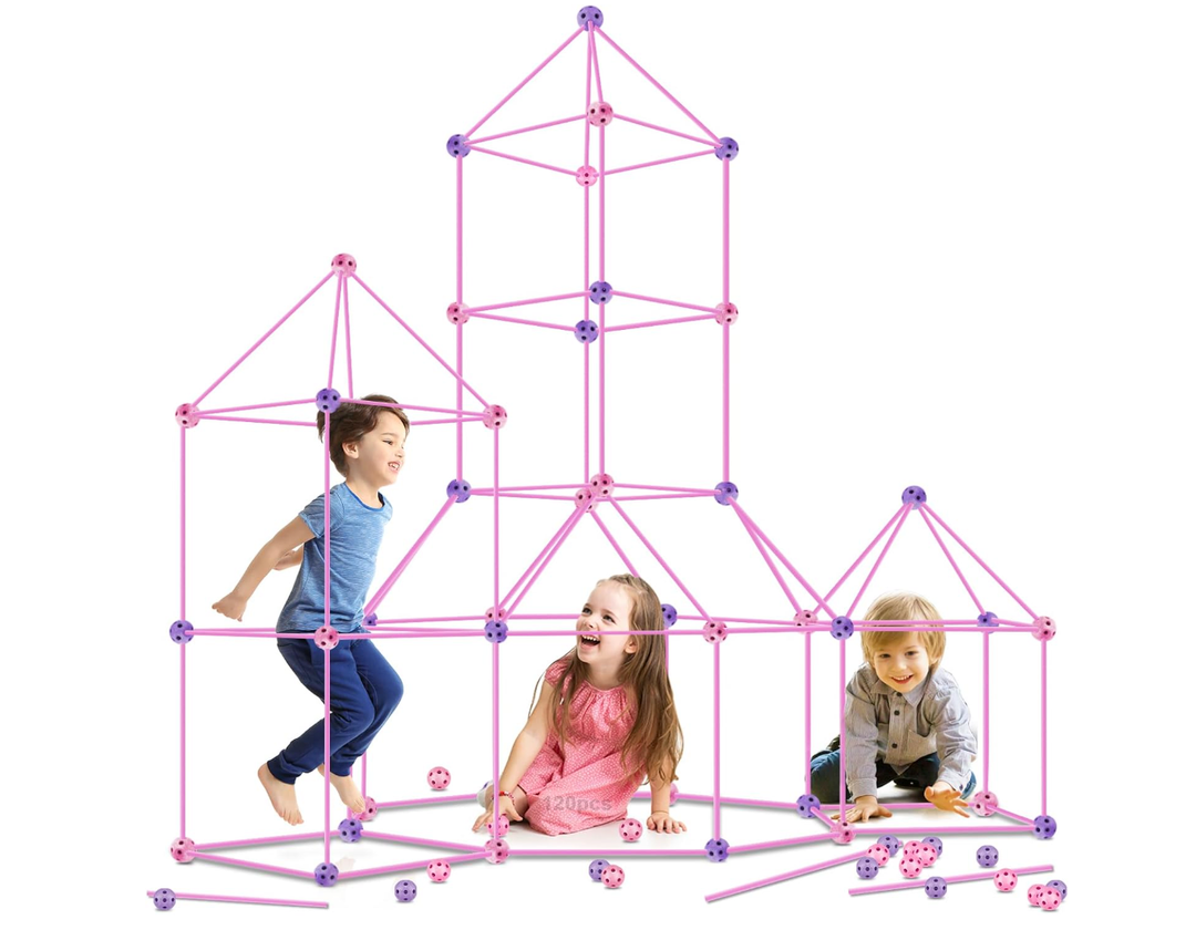 Kids Fort Building Kit 120 Pieces Construction STEM Toys for 5 6 7 8 9 10 11 12 Years Old Boys and Girls Ultimate Forts Builder Gift Build DIY Educational Learning Toy for Indoor Outdoor