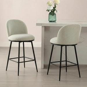 26" Counter Height Swivel Bar Stools Set of 2, Upholstered Linen Fabric Barstools with Backs and Metal Legs for Kitchen Island, Linen