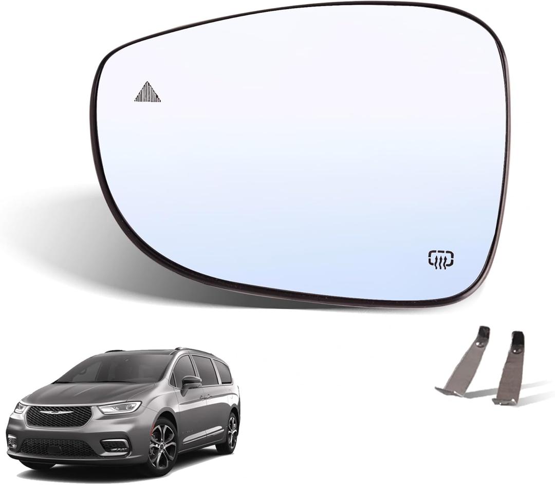 GrteRokky Left Side Mirror Glass w/Heated|Blind Spot Detection Compatible for 20172024 Chrysler Pacifica, 20202024 Voyager Driver Mirror Glass Replacement 68318282AA