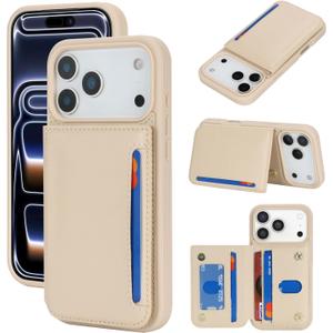 iCoverCase Compatible with iPhone 17 Pro Wallet Phone Case with Card Holder for Women Men, [RFID Blocking] Card Slots PU Leather Protective Wallet Case 6.3 Inch (Beige)