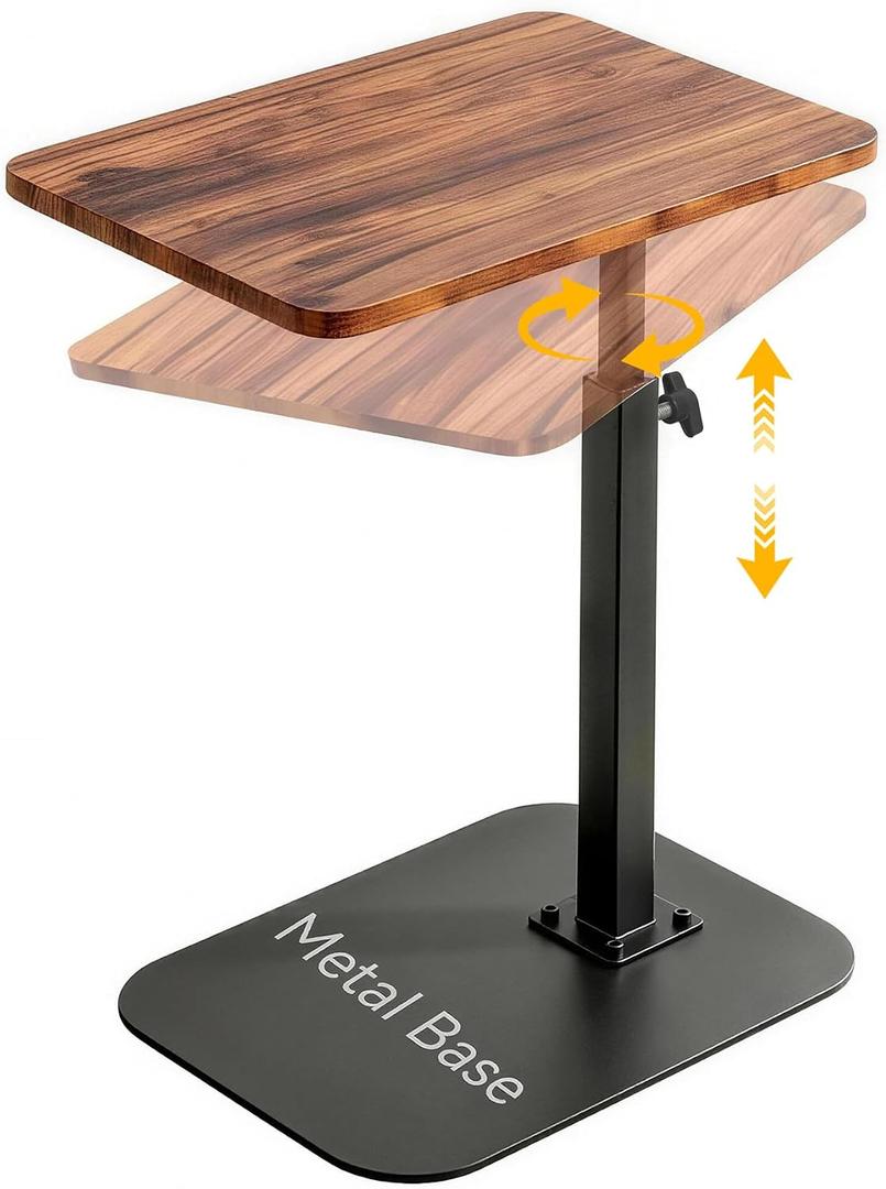 Adjustable TV Tray Table, C-Shaped End Table That Slides Under Couch, 15.7"L x 11.8"W