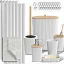 Clara Clark Bathroom Accessories Set - Bathroom Set, Bathroom Sets with Shower Curtain and Rugs, Shower Curtain Set with Bathroom Trash Can - White - 22PC