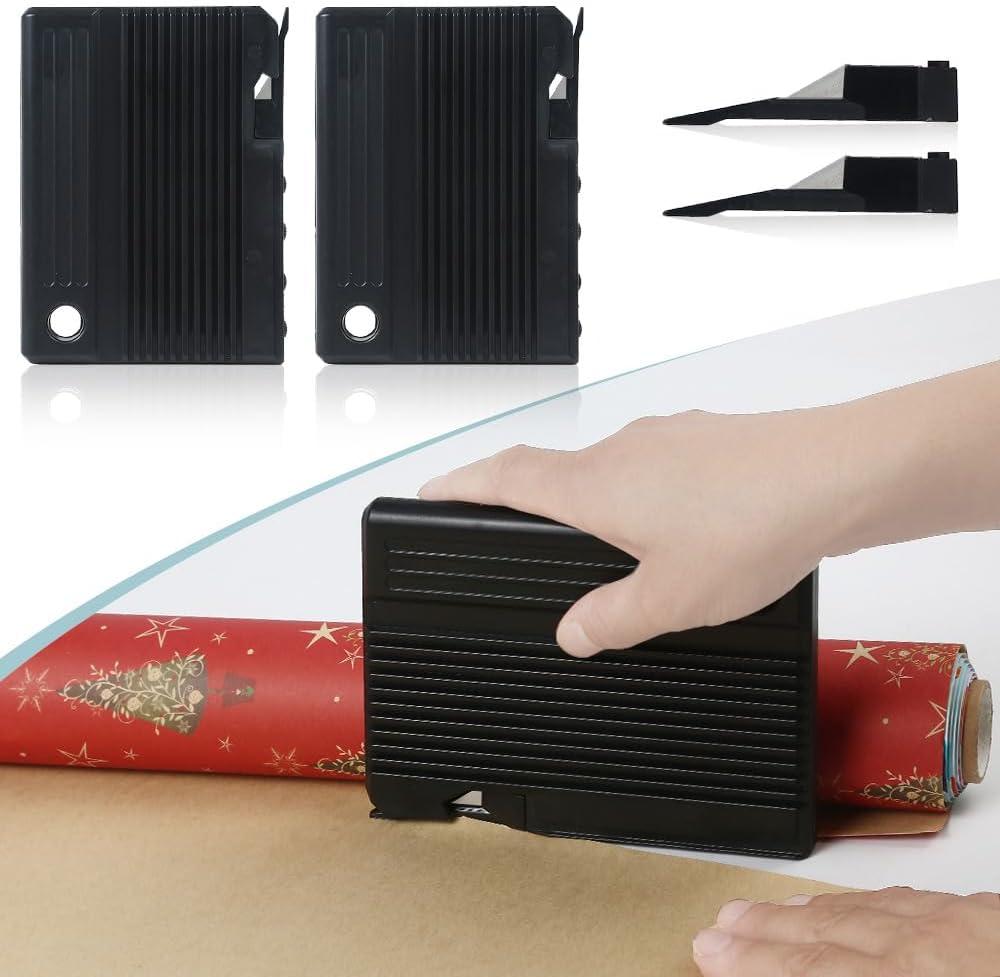 2 x Quicker and Easier Gift Wrap Cutter (2-Pack) | Wrapping Paper Cutter with Replaceable Blade Sets | Christmas Holiday Birthday Wrapping Tool(Black+Black)