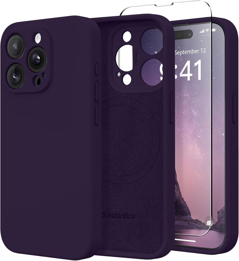 Magnetic for iPhone 12 Pro Max Case, Compatible with MagSafe, [Full Camera Protection][Screen Protector] Silicone Shockproof Protective Phone Case for iPhone 12 Pro Max 6.7", Deep Purple