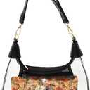 Clear Shoulder Bags for Women, Stadium Approved Cute Hobo Tote Crossbody Handbag Mini Clutch Purse (Black)