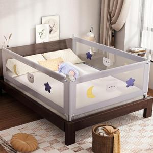omzer Bed Rail for Toddlers - (3 Pack) Toddler Bed Rails with Double Child Lock, Bed Rail for Baby Kids with Pattern, Infants Height Adjustment Guardrail for King Size Bed - 3 Pack, 78.7x78.7x74.8, Gray