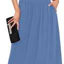 AUSELILY Womens Maxi Dress 2025 Summer Sleeveless Casual Slim Flowy Pleated Long Dresses with Pockets (Blue, L)