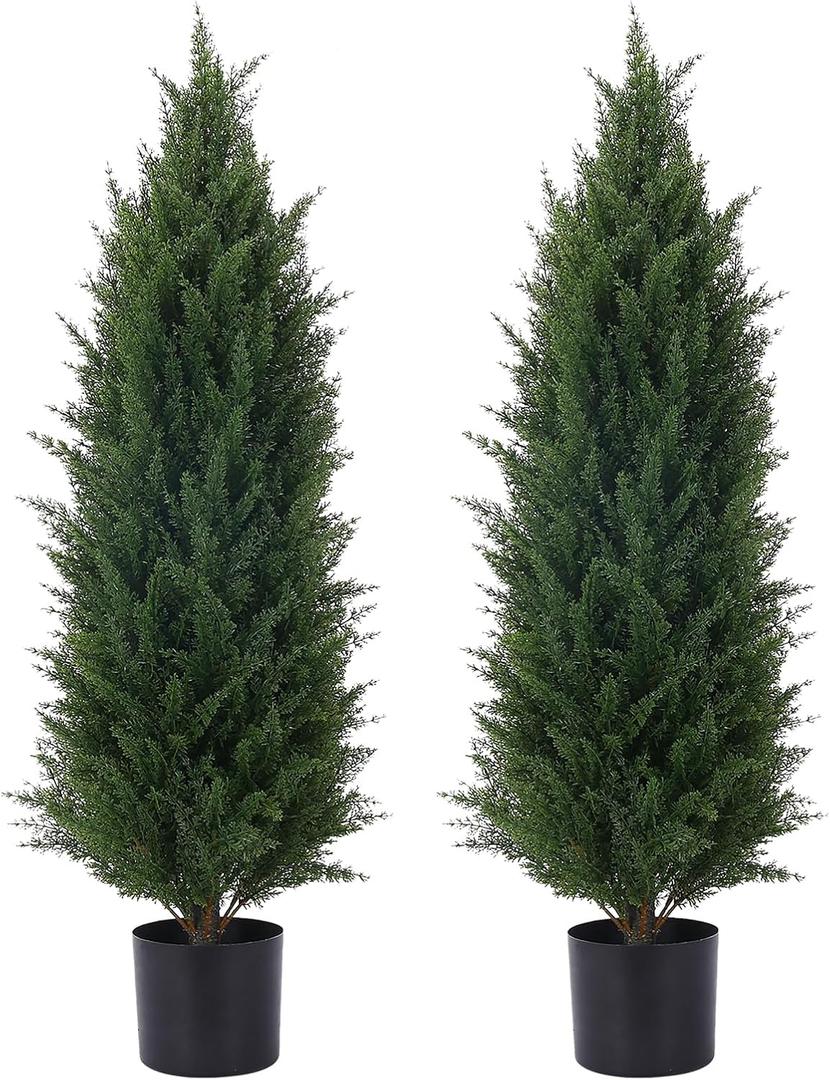 3.5ft Artificial Cedar Topiary Tree Potted Plants with UV Resistant Leaves for Home and Office Decoration-2 Piece Set