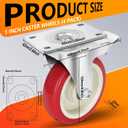 5 Inch Heavy Duty Caster Set of 4, Swivel Plate Castor Wheels with Dual Locking Brakes, Silent Polyurethane (PU) Wheels, 360 Rotation, 2800lbs Load Capacity