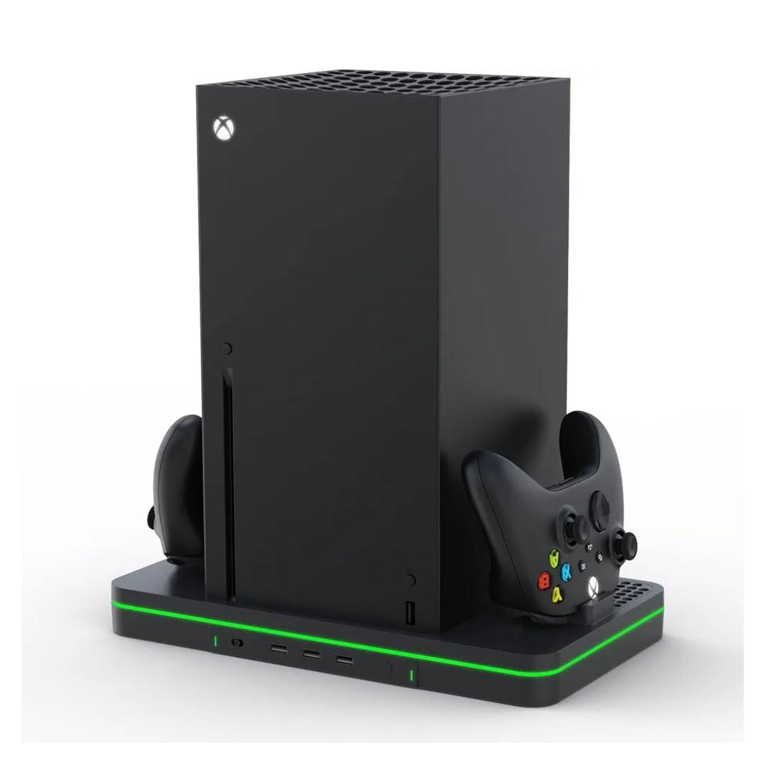 Charging Stand with Cooling Fan, CODOGOY Vertical Stand Compatible with Xbox Series X/S Console and Controller, Vertical Dual Controller Charger Station Dock Accessories with 3 USB Ports, black