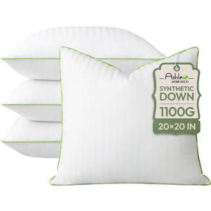 Ashler Home Deco Synthetic Down Pillow Inserts, 20x20 Down Alternative Throw Pillows Insert Sleeping Pillows with 100% Cotton Cover Decorative Pillow Stuffer for Sofa, Couch Bed(Set of 4, White)