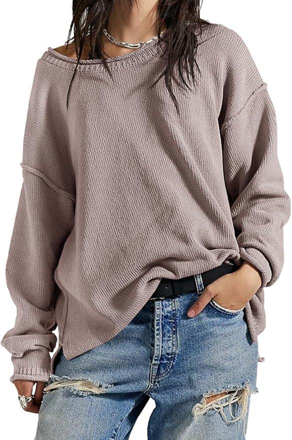 UNCLECAT Womens Oversized Sweater 2025 Fall Trendy Side Slit Crew Neck Long Sleeve Casual Tunic Sweaters, Size Small