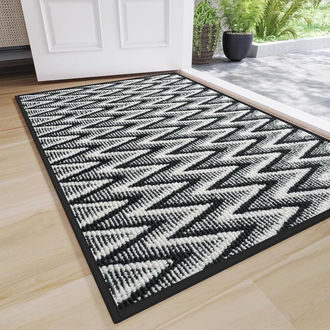 Indoor Door Mat 31x47, Dirt Resistant & Absorbent Doormat for Entryway Inside, Non-Slip Rubber Backing Front Door Mat Indoor Entrance, Low-Profile, Washable, Black