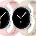 Silicone Bands for Samsung Galaxy Watch 8 Band 40mm 44mm Women Men, No Gap Soft Sport Replacement Strap for Samsung Galaxy Watch 8 Classic Band 46mm (08-Starlight+Light Pink)