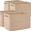 OIAHOMY 4 Pack Storage Baskets for Organizing, Cube Storage Bins for Shelves, Rectangle Storage Baskets With Handles, Woven Baskets for Storage, 12.7''Lx9''Wx7.8''H, Brown
