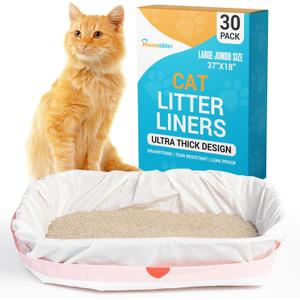 Houseables Cat Litter Bags, Cat Box Liners, Litter Box Liners, Litterbox Bags, 30 Pack, For Kitty Pan, Jumbo, Large, Heavy Duty, Poop Holder, Waste, Trash, Disposable, Unscented, Catliner w/Drawstring