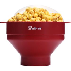 The Original Salbree Collapsible Silicone Microwave Popcorn Popper Maker Machine, Microwavable Bowl Holds 16 Cups, Uses Hot Air and Oil Always Optional (Ruby Red)