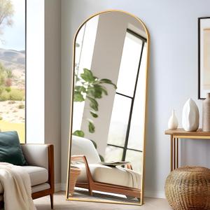NicBex Arched Full Length Mirror, 64"x24" Aluminum Alloy Frame Full Body Mirror with Stand, Gold - Free Standing, Leaning Against Wall or Wall-Mounted, for Bedroom Living Room Dressing Room