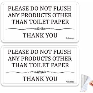 2 PCS Do Not Flush Sign for Bathroom  Acrylic Self-Adhesive Toilet Rules Sign, 5.7"x3" Premium Wall Decor for Home & Business  Waterproof Restroom Reminder to Protect Plumbing & Septic Systems (Black Text on White)