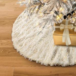 S-DEAL Golden Christmas Tree Skirt, 24 Inches Faux Fur Plush Small Tree Skirt for Holiday Home Decor Xmas (Yellow)
