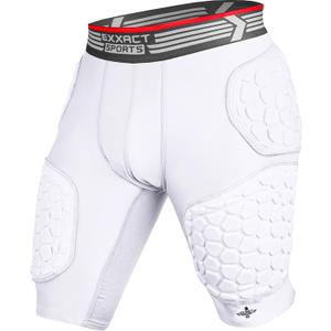Exxact Sports Elite 5-Pad Adult Football Girdle for Men with Cup Pocket, Padded Compression Shorts with Integrated Hip, Thigh, Tailbone Pads, Men's Girdle Football (Adult 3X-Large, White)