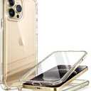 i-Blason Ares for iPhone 13 Pro Max Case 6.7 inch [Built-in Screen Protector] [Military-Grade Protection] Clear Full-Body Shockproof Rugged Bumper Phone Case for iPhone 13 Pro Max (Gold/Glitter)