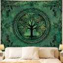 Apdidl Green Nature Tapestry for Bedroom Aesthetic, Hippie Ceiling Tree of Life Decor Tapestries Wall Hanging, Boho Bohemian Mandala y2k Art Backdrop for Dorm Living Room (51"X60"), Pack of 2