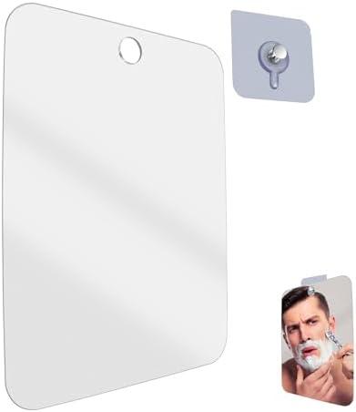 Fogless Shower Mirror for Shaving with Suction Cups, Acrylic Anti-Fog Bathroom Mirror, Lightweight Rectangle Wall Hanging Travel Mirror for Men, No-Fog Shaving Mirror