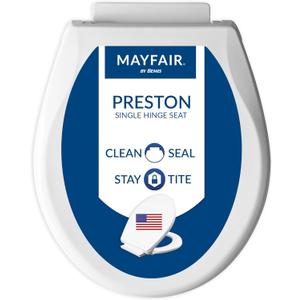 Mayfair Preston Easy to Clean Single Hinge Toilet Seat, Modern Slow Close Plastic Toilet Seat, Made in USA, Round, White