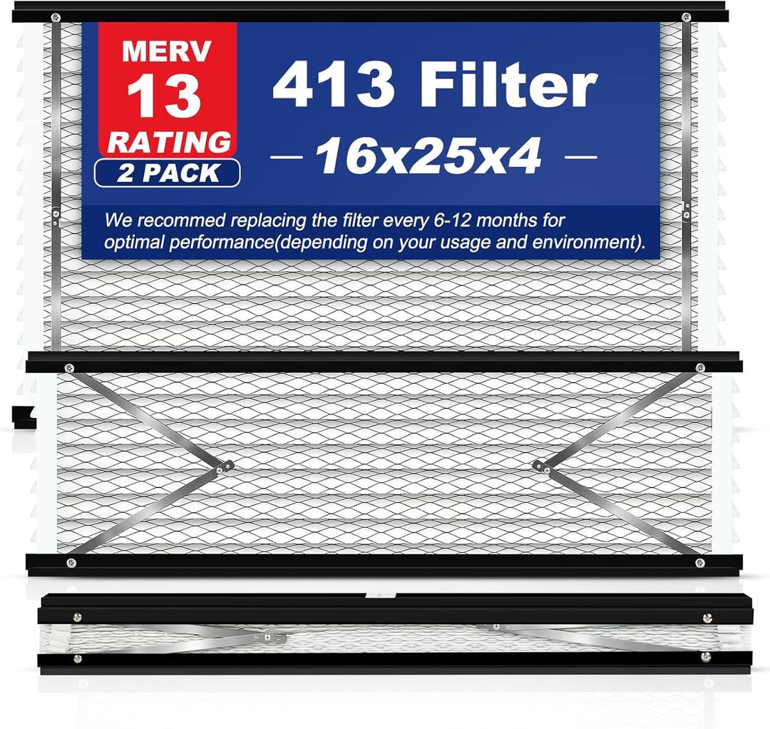 2-Pack 413 Replacement Filter Compatible with AprilAire Whole House Air Purifiers, Models 1410, 1610, 2410, 2416, 3410, 4400, MERV 13 Air Purifiers, Size:16x25x4(Actual size:16.69x27.8x4.02in)