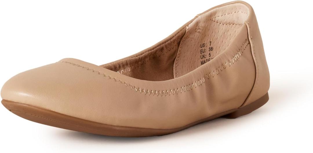 Amazon Essentials Women's Belice Ballet Flat (7.5, Beige)