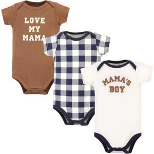 Hudson Baby Unisex Baby Cotton Bodysuits, Brown Navy Mamas Boy 3-Pack, 0-3 Months