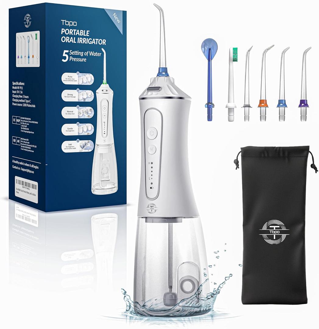 Water Dental Flosser Cordless, Portable Oral Irrigator with 5 Modes, 300ML Tank, Rechargeable, IPX7 Waterproof, Travel & Home Teeth Cleaner for Braces and Gums