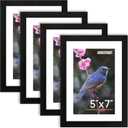 FIXSMITH 5x7 Picture Frame Set of 4, Photo Frame with HD Plexiglass, Display Pictures 4x6 with Mat or 5x7 Without Mat Multi Picture Frames Collage for Tabletop or Wall Display, Black