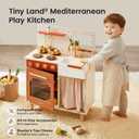 Tiny Land Play Kitchen for Toddlers, Wooden Kids Kitchen Playset with Cutting Food & Cookware, Oven, Clicking Knobs, Stove and Sink, Small Kitchen Toy Gift for 1-3 Year Old Kids, Girls - Warm Retro