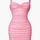 LAGSHIAN Women's Summer Sexy Bodycon Sleeveless Tank Straps Mesh Ruched Mini Party Dress Medium