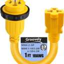 Groovely 30 Amp to 15 Amp Marine Shore Power Conversion Extension Cord,Compliant with NEMA L5-30P to 5-15/20R Standards, for 10AWG 30 A to 20 A T Type Marine Conversion Plugs (1 Ft)