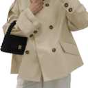 Tankaneo Womens Cropped Trench Coat Oversized Double Breasted Stand Collar Short Jacket Fall Casual Work Outerwear (Large, Light Khaki)