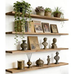 36 Inch Rustic Wood Floating Shelves Farmhouse Wooden Wall Shelves for Bathroom Bedroom Living Room Kitchen Office Set of 4 Light Brown