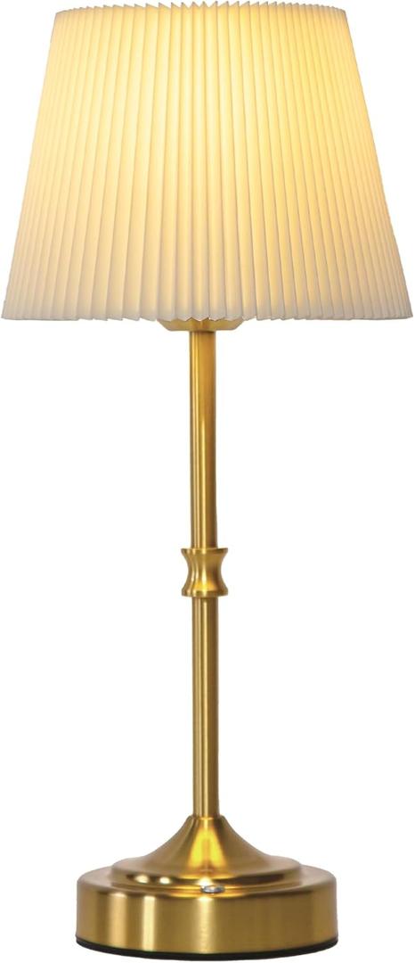 Cordless Table Lamp Portable, 3 Light Colors & Brightness Adjustable , 5400mAh Battery Operated Rechargeable, Wireless Lamp for Kitchen Counter Bedroom Living Room, LED Vintage Lamp (Gold Brass) (1 Pack)