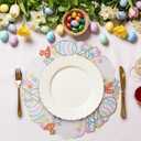 4PCS Easter Placemats,Cute Placemats,Easter Table Runner,15 Inch Round Place Mats,Centerpiece Table Decorations,Embroidered Place Mats for Home Dining Holiday Kitchen Spring Table Decoration