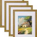 eletecpro 12x16 Picture Frames Set of 4, Vintage Frame with Glass Cover, Ornate Gold Photo Frames 12 by 16 Display 8.5x11 Photo with Mat or 12x16 without Mat for Home Wall Decor, Gold